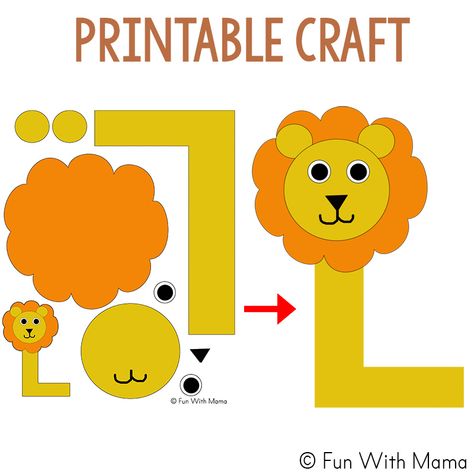 l is for lion craft L Craft For Preschool, L Projects For Preschool, Letter Ll Crafts Preschool, Letter L Craft Preschool, Letter L Preschool Crafts, L Is For, Lion Crafts For Kids, Letter L Craft, Lion Template