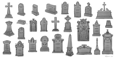 A sneak peek at some designs that will be used in my upcoming kid’s book. Hint: There is a lot of action that takes place in a graveyard. Gravestone Tattoo Ideas, Graveyard Art Drawing, Gravestones Drawing, Headstone Tattoo Ideas, Victorian Headstones, Headstone Shapes, Tomb Stone Drawing, Cemetery Art Drawing, Graveyard Concept Art