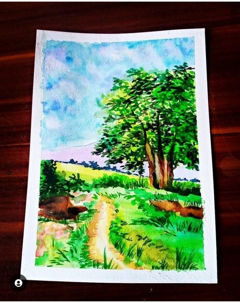 #beautiful #art #drawing #painting #nature #tree #green ground #wheather #landscape #amazing #trending #colorful Watercolour Painting For Beginners, Easy Watercolour Painting, Watercolor Scenery Painting, Landscape Painting For Beginners, House Scenery, Landscape Drawing Easy, Scenery Drawing For Kids, Watercolour Landscape Painting, Easy Scenery Drawing