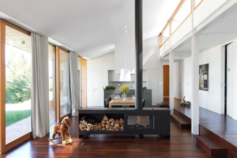 Gallery - House MJ / kombinat - 10 Design Camino, Novo Mesto, Log Storage, Wood Heater, Freestanding Fireplace, Wood Fireplace, Home Fireplace, Residential House, Design Del Prodotto