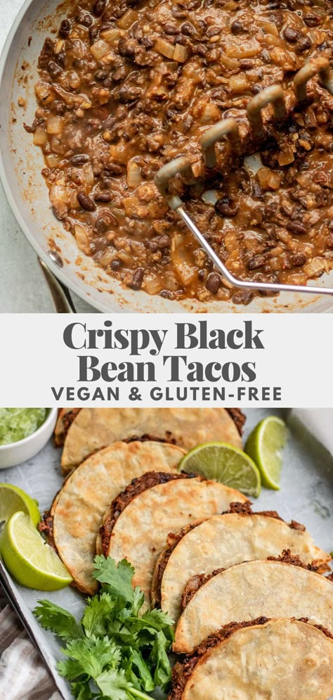 Crispy Black Bean Tacos an easy and cheap weeknight meal that comes together quickly. These tacos are stuffed with a delicious seasoned chipotle black bean filling and baked until crispy and golden. Crispy Black Bean Tacos, Crispy Black Bean, Tacos Vegan, Vegan Bean, Budget Food, Black Bean Tacos, Vegan Party, Bean Tacos, Vegetarian Tacos