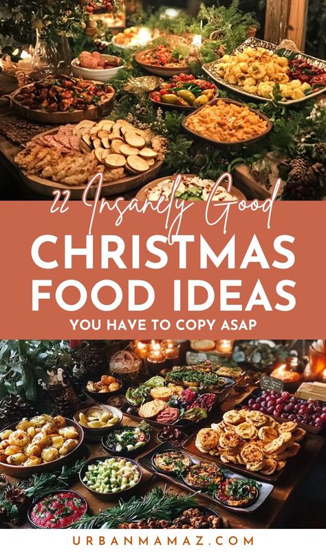 Looking for insanely good Christmas food ideas you have to copy ASAP? Check out this list of 22 delicious Christmas food ideas for your party this year. Bbq Christmas Party, Christmas Eve Entertaining Ideas, Holiday Party Foods Christmas, Christmas Food Themes Party Ideas, Easy Christmas Party Food Ideas, Holiday Party Dinner Ideas, Christmas Movie Night Food Ideas, Christmas Food Ideas For Lunch, Christmas Food Ideas For Dinner Parties