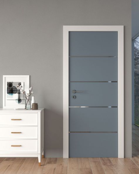 Gray Interior Doors White Trim, Interior Door Colors Gray Walls, Grey House Blue Door, Interior Door Paint Colors, Interior Door Color, Blue Interior Doors, Colours That Go With Grey, Interior Door Colors, Grey Interior Doors