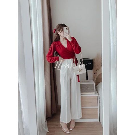 Red And White Outfits, Long Blouse Designs, Color Combos Outfit, Korean Casual Outfits, Everyday Fashion Outfits, Woman Suit Fashion, Casual Day Outfits, Quick Outfits, Classy Work Outfits