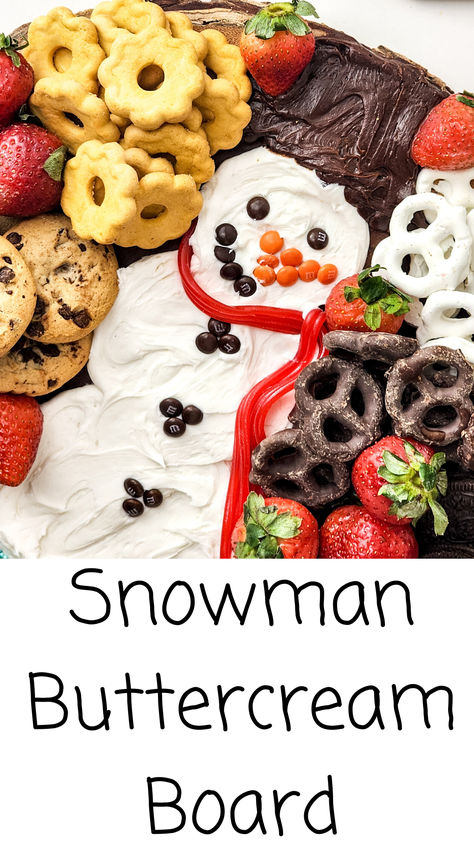 This snowman buttercream board is the perfect addition to any winter party or holiday gathering. 🎉 The fluffy vanilla frosting and rich chocolate cake make for a delicious combination. 😋 Perfect for both kids and adults! Make this Snowman Buttercream board part of your Holiday Festivities Buttercream Board Snowman, Snowman Frosting Board, Buttercream Cookie Board, Snowman Buttercream Board, Christmas Frosting Board, Butter Cream Board, Buttercream Board Christmas, Snowman Charcuterie Board, Buttercream Board Ideas