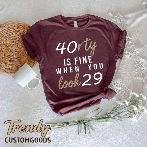 "40th Birthday Shirt,Funny Fortieth Birthday Tshirt,Birthday Party Tee For Women,Cute Fortieth Birthday Gift,40 Years Old Anniversary Shirt ----- How To Order ----- 1-) Please, check and review all the photos. 2-) Choose your t-shirt size and color. *Different styles of shirts may have different shades of same color choice due to different manufacturer brands. *For this reason, we recommend you to match shirts from the same styles if you want precisely matching colors (ex. Unisex, V-necks, Toddl 40th Bday Shirts For Women, 40th Birthday Shirts Women Turning 40, 40tg Birthday Cake Women, 40th Birthday Shirts For Women, 40 Year Old Birthday Photo Shoot, 40th Tshirt Ideas, Woman 40th Birthday Ideas, 40 Birthday Ideas For Women, Fortieth Birthday Ideas Woman