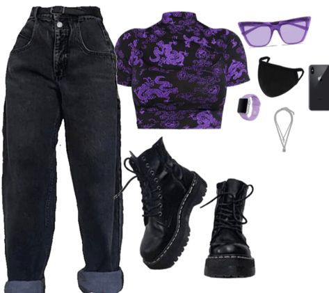 Purple Outfit Ideas Aesthetic, Purple Outfits For School, Purple Tomboy Outfit, Grunge Purple Outfit, Aesthetic Clothes Purple, Dark Purple Outfit Aesthetic, Purple Baddie Outfits, Dark Purple Outfit Ideas, Purple Outfits Ideas