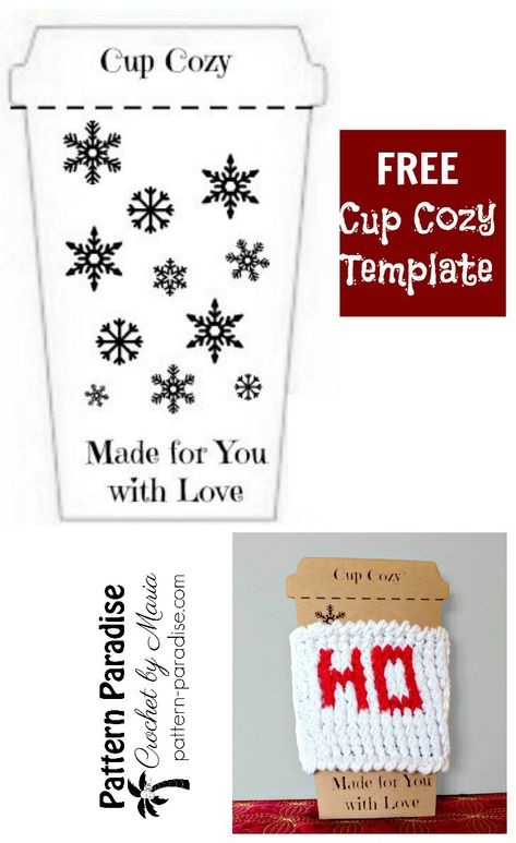 Printable: Holiday Cup Cozy Template | Pattern Paradise Cup Cozy Printable, Crochet Cheat Sheet, Crochet Inspiration Ideas, Cup Cozy Crochet Pattern, Cup Cozy Crochet, Crochet Labels, Cup Template, Cup Cozy Pattern, Crochet Mug Cozy