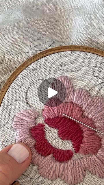 Larisa 🌸 on Instagram: "This is a beautiful pattern from the Simply Stitched with Wool book by @yumikohiguchi published by @zakkaworkshop 🌸 Thank you Zakka Workshop for this darling book filled with inspiring embroidery motifs! 

I have never embroidered with wool on linen before and it turned out an interesting learning adventure. I absolutely love the texture and feel of this embroidery!

After a few tries, I worked out that in order to fill the petals with even Satin stitch, it’s better to split the petal (area) with one stitch in half, then split each half in halves again and then fill in each section. This way all the stitches are nice and neat. Try it. It might work for you too. Can’t wait to share the finished embroidery with you! 🌸

#stitchingnotesvideos #stitchingnotes #embroid Split Stitch Embroidery, Wool Book, Satin Stitch Embroidery Design, Inspiring Embroidery, Embroidery Motifs, I Work Out, Satin Stitch, Work For You, Beautiful Patterns