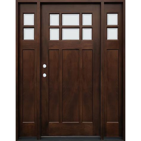 Greatview Doors PreFinished Mahogany Espresso 6 Lite Craftsman Insulated Glass with 12in Sidelites Right Hand Inswing in the Front Doors department at Lowes.com Single Front Door With Sidelights, Craftsman Style Front Doors, Exterior Doors With Sidelights, Craftsman Doors, Front Door With Sidelights, Craftsman Front Doors, Single Front Door, Cheap Interior Doors, Door With Sidelights