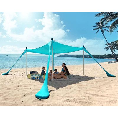 This portable pop up beach tent sun shelter can become your go-to companion when going to the beach, park, picnic party, fishing or music festival. Color: Turquoise | Gushante Beach Canopy 6 Person Tent w/ 4 Pole Aluminum in Green/Blue, Size 79.2 H x 120.0 W x 120.0 D in | Wayfair Beach Canopy Tent, 10 Person Tent, Commercial Canopy, Diy Dream Catcher, Beach Canopy, Canopy Architecture, Shade Tent, Beach Shade, Tent Canopy