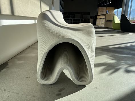 3D Printed concrete bench, printed at Pikus 3D Furniture 3d Print, 3d Print Furniture, 3d Printer Architecture, 3d Printed Chair, 3d Printed Concrete House, 3d Printed Furniture, Printed Concrete, Concrete Bench, Concrete Projects