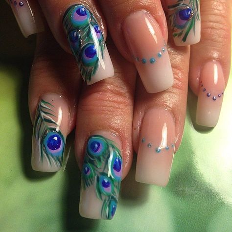 Peacock Nail Art Ideas | POPSUGAR Beauty Peacock Nail Designs, Peacock Nail Art, Peacock Nails, Feather Nail Art, Feather Nails, Nail Design Ideas, Simple Nail Art Designs, Best Nail Art Designs, Nail Art Wedding