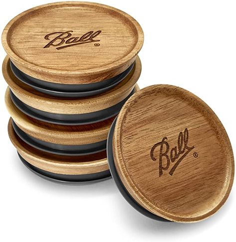 Amazon.com: Ball Jar Wooden Storage Lids, 5-Pack, wide, Brown : Everything Else Canning Jar Lids, Ball Jar, Wide Mouth Mason Jars, Canning Lids, Countertop Storage, Ball Mason Jars, Mason Jar Lids, Lid Storage, Ball Jars