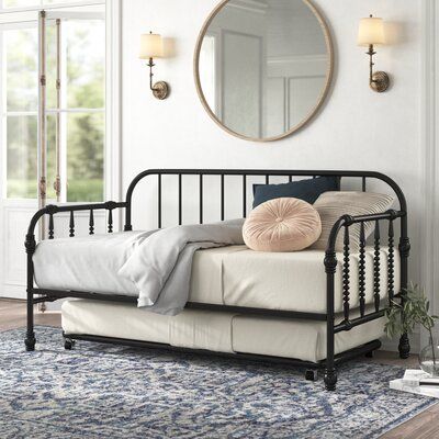 Metal Daybed With Trundle, Daybed Room, Beds For Small Rooms, Trundle Mattress, Twin Daybed With Trundle, Metal Daybed, Kelly Clarkson Home, Mattress Storage, Office Guest Room