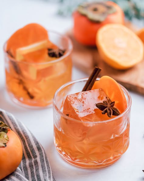 Holiday Cocktail Recipe: Persimmon Old Fashioned - Lulus.com Fashion Blog Persimmon Cocktail Recipes, Holiday Old Fashioned Cocktail, Persimmon Cocktail, National Vodka Day, Autumn Cocktails, Japanese Cocktails, Easy Holiday Cocktails, Maternity Winter, Persimmon Recipes