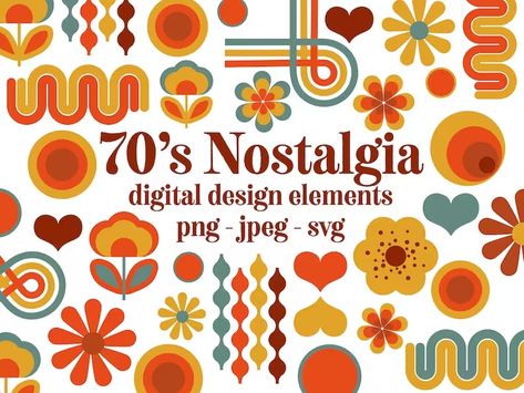 70s Nostalgia Digital Design Elements Retro Seventies Clip Art Bundle Flower Power Muted Palette 1970s Clipart Illustrations - Etsy Canada Homemade Invitations, 70s Nostalgia, Colour Pallets, Muted Palette, Retro Graphic Design, Digital Graphic Design, Graphic Design Elements, 70s Retro, Art Bundle