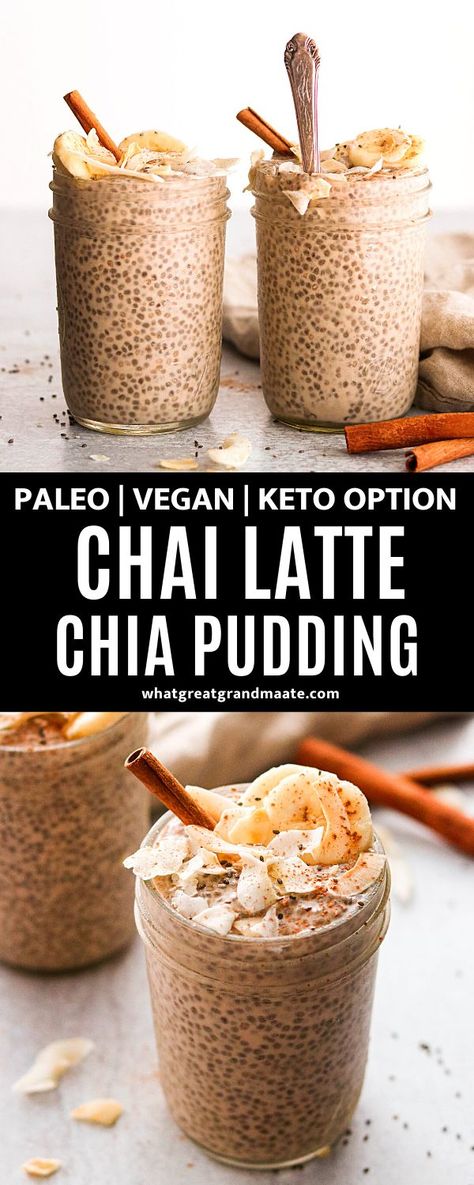 Chai Pudding, Chia Pudding Recipes Healthy, Brownie Ideas, Healthy Make Ahead Breakfast, Chia Recipe, Chia Seed Recipes, Chia Pudding Recipes, Lost 100 Pounds, Paleo Vegan