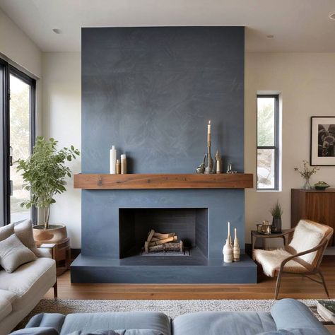 Portola Paints Roman Clay Fireplace, Painted Fireplace Ideas, Blue Fireplace, Portola Paint, Painted Fireplace, House Building Ideas, Paint Fireplace, Modern Fireplace, Fireplace Makeover