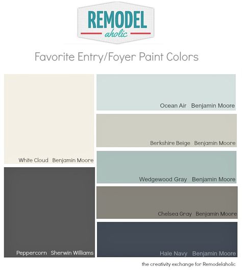 Create a gorgeous inviting entryway staring with a beautiful paint color for your entryway. Favorite entry way and foyer paint colors  @Remodelaholic #paintpalette #color #paint Foyer Colors, Entryway Colors, Entryway Paint, Indoor Paint Colors, Entryway Paint Colors, Foyer Paint Colors, Foyer Paint, Gray Paint Colors, Hallway Paint