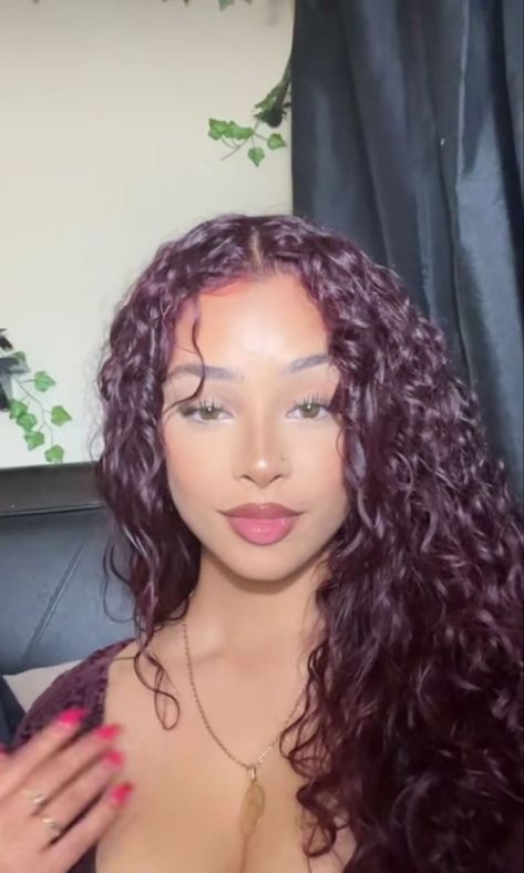 Colored Hair For Dark Brown Hair, Burgundy Hair Black Women Curly, Red Color On Curly Hair, Dark Red Hair Brunettes, Good Hair Colors For Curly Hair, Dark Red On Curly Hair, Cherry Red Curly Hair Black Women, Dark Hair Color Ideas Curly, Cherry Black Hair Color Curly