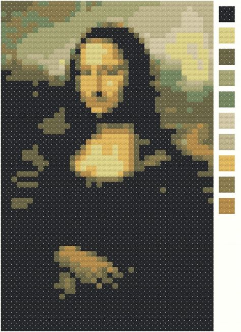 Cross Stitch Monalisa, Mona Lisa Alpha Pattern, Mona Lisa Embroidery, Classic Art Cross Stitch, Art Cardigan, Machine Embroidery Quilts, X Stitch, Pix Art, Diy Friendship Bracelets Patterns