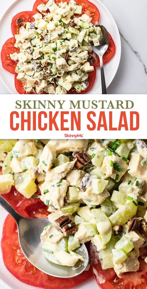 Skinny Mustard Chicken Salad Recipe Mustard Chicken Salad, Crispy Oven Fried Chicken, Clean Eating Lifestyle, Wholesome Snacks, Chicken Salad Recipe, Mustard Chicken, Savory Chicken, Veggie Salad, Chicken Salad Recipes