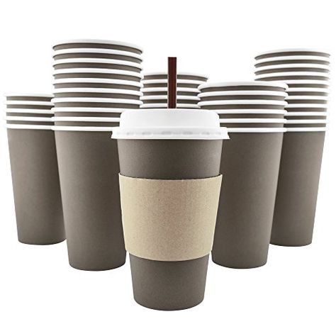 100 Pack - 16 Oz Disposable Hot Paper Coffee Cups, Lids, Sleeves, Stirring Straws To Go. For product & price info go to:  https://all4hiking.com/products/100-pack-16-oz-disposable-hot-paper-coffee-cups-lids-sleeves-stirring-straws-to-go/ Food Packaging Boxes, Paper Coffee Cups, Food Box Packaging, Disposable Coffee Cups, White Coffee Cups, Paper Coffee Cup, Custom Recipe, Printed Cups, Disposable Cups