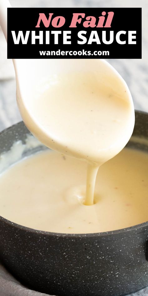 Never fear, our easy no-fail white sauce recipe is here! This is the quickest, easiest, and most fuss free way to make a quick roux béchamel sauce base at home with just 3 ingredients. Basic White Sauce, Chicken White Sauce, White Wine Sauce Recipes, Easy White Sauce, White Sauce Recipe, Bechamel Sauce Recipe, Making White Sauce, Béchamel Sauce, White Sauce Recipes