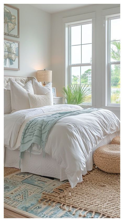 Coastal Vanilla Bedroom, French Coastal Bedroom, Coastal Cowgirl Bedroom, Beach House Bedrooms, Ocean Inspired Bedroom, Coastal Living Bedroom, Boho Coastal Bedroom, Apartment List, Costal Bedroom