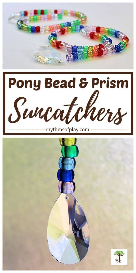 Bead Sun Catchers Diy, Pony Bead Art Projects, Glass Bead Suncatcher Diy, Easy Sun Catchers, Diy Suncatchers Crystals, Beaded Suncatcher Diy, Bead Suncatcher, Senior Crafts, Prism Suncatcher