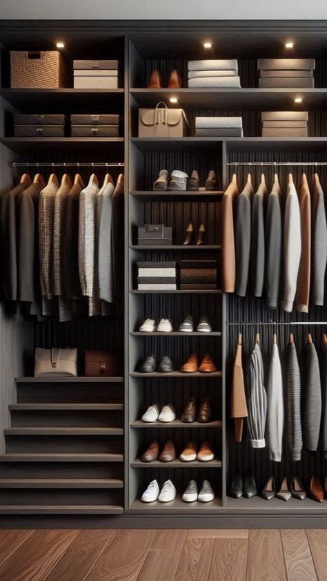 Guys Closet Ideas, Small Wardrobe Design Ideas, Guy Closet Ideas, Custom Closet Ideas Small Walk In, Man Closet Ideas, Suit Closet Organization, Aesthetic Wardrobe Design, Mens Wardrobe Design, Men Wardrobe Design