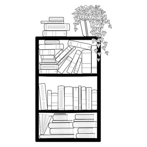 Vector book bookcase black outline | Premium Vector #Freepik #vector #bookcase #bookshelf-background #bookshelf #book-room Bookshelf Black And White, Bookshelf Drawing, Manga Bookshelf, Reading Journal, Bullet Journal Ideas Pages, Book Shelf, Vector Photo, Line Drawing, Premium Vector