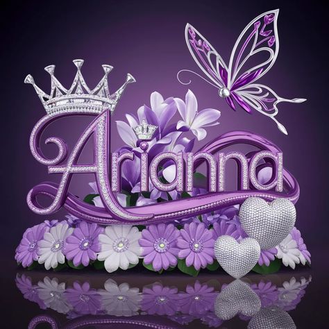 Arianna Name, Purple Hearts, Metal Butterfly, Diamond Crown, Purple And White, Blooming Flowers, Conceptual Art, Cool Posters, White Metal