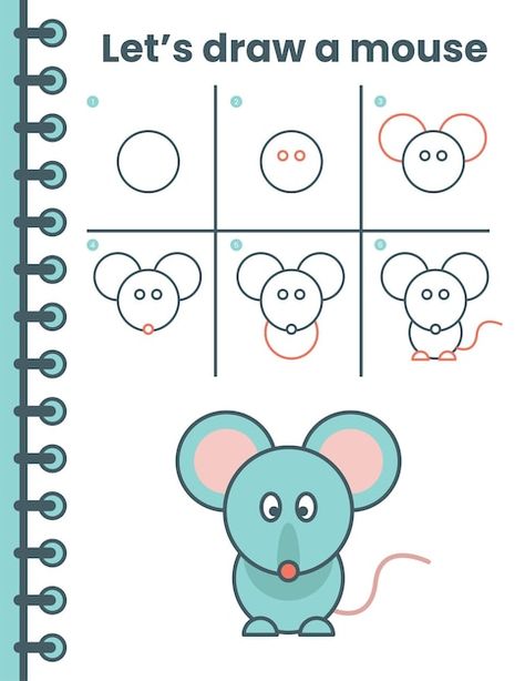 Vector how to draw a mouse for kids. eas... | Premium Vector #Freepik #vector How To Draw A Mouse Easy, City Mouse Country Mouse Craft, How To Draw A Mouse Step By Step, How To Draw Mouse, How To Draw A Mouse, Mouse Drawing Easy, Mouse For Kids, Animal Vector Illustration, Learning Websites For Kids