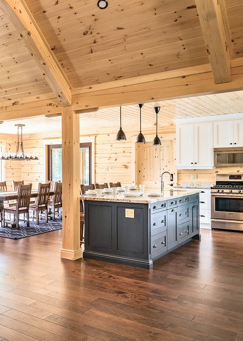 Log Home Kitchen, Log Home Interior, Log Home Kitchens, Log Home Interiors, Log Cabin Interior, Cabin Interior Design, Cabin Floor, Cabin Kitchen, Knotty Pine