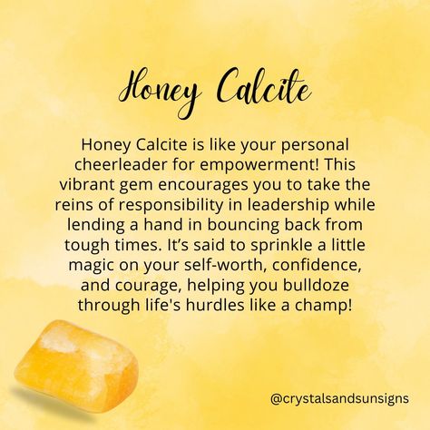 Honey calcite is a beautiful mineral that forms in limestone caves and hot spring deposits 🍯💎 Its golden color comes from the presence of iron and manganese. This gem is known for its soothing energy and ability to enhance creativity and confidence ✨🌿 #HoneyCalcite #Geology #Mineralogy #CrystalHealing #NaturalBeauty Lemon Calcite Meaning, Honeycomb Calcite, Limestone Caves, Honey Calcite Crystal, Golden Calcite, Honey Calcite, Orange Calcite, Hot Spring, Tough Times