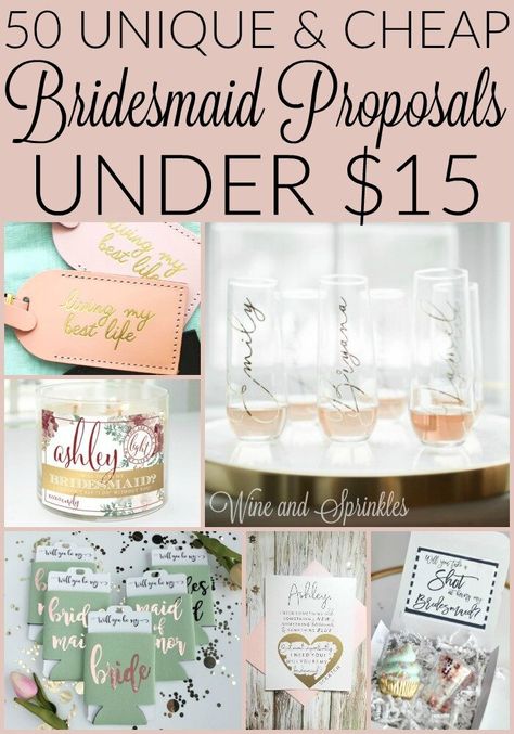 50 Cheap and Unique Bridesmaid Proposals Under $15 for inviting your family and friends to join your Bridal Party #bridesmaidproposal #budgetwedding #bridetribe Bridesmaid Proposal Ideas, Bridesmaid Proposal Diy, Bridesmaid Diy, Bridesmaid Proposals, Asking Bridesmaids, Unique Bridesmaid, Bridesmaid Invitation, Bridesmaid Boxes, Cheap Bridesmaid