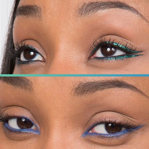 Colored Bottom Eyeliner, Colorful Bottom Eyeliner, Bottom Winged Eyeliner, Lavender Eyeliner Looks, Color Liquid Eyeliner Looks, Purple Waterline Makeup, Violet Eyeliner, Colored Eyeliner Looks, Eyeliner Tutorials