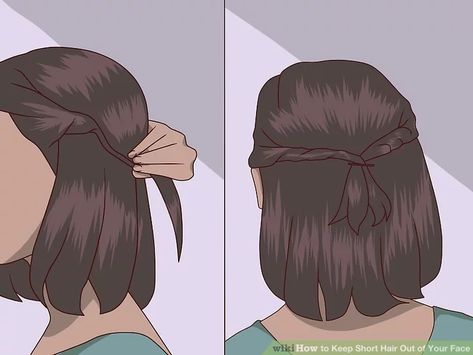 4 Simple Ways to Keep Short Hair Out of Your Face - wikiHow Shoulder Length Hair Widows Peak, Tying Short Hair, Short Hair Ties Hairstyles, Short Hair Tied Back, How To Keep Short Hair Out Of Your Face, Keep Hair Out Of Face Simple, Keep Hair Off Face, How To Keep Hair Out Of Face, Short Haircut For Long Face Shape