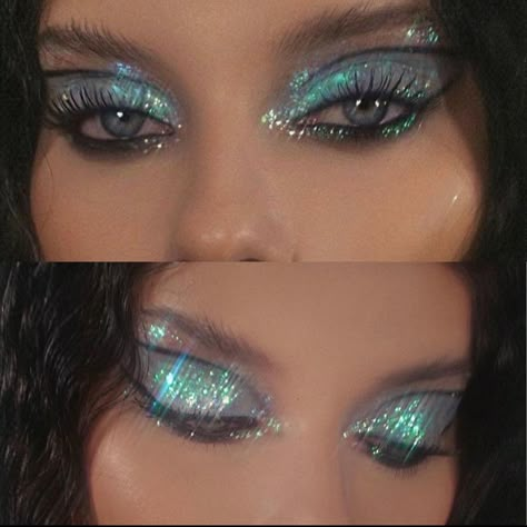 Planet Makeup Looks, Crying Glitter Makeup, Chunky Glitter Makeup, Coachella 2024, Maquillage Yeux Cut Crease, Bday Shoot, Halloween 23, Drag Make-up, Face Charts