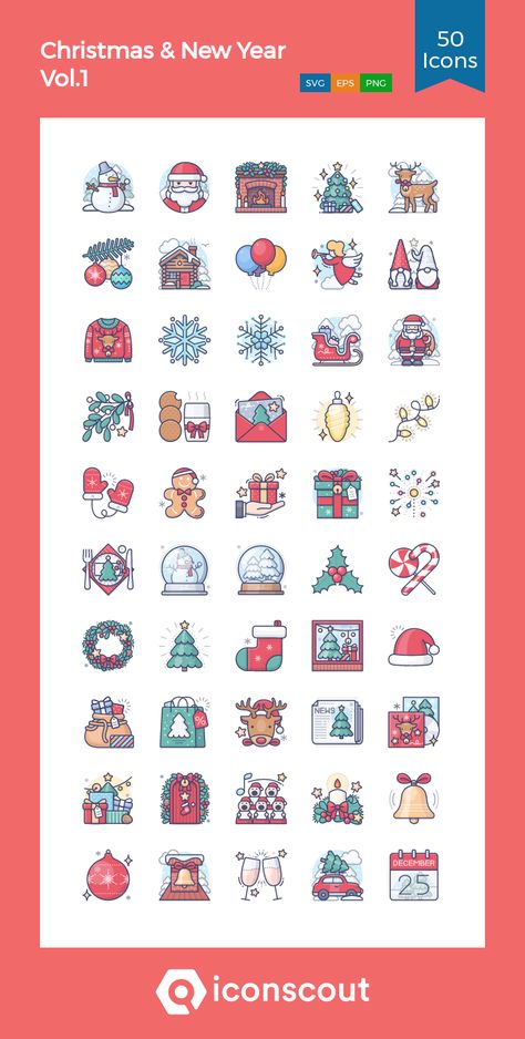 Christmas & New Year Vol.1  Icon Pack - 50 Colored Outline Icons Window Mural, Christmas Apps, Christmas Phone Wallpaper, Simple Designs To Draw, Iphone App Layout, Ios Design, Iphone Wallpaper App, Iphone App Design, App Covers