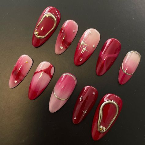 Red velvet moment💋 Ib: @innerbloom.nails #nails #nailtech #pressons #pressonnails #nailart #nailsnailsnails #nailinspo #nailsnailsnails #nailporn #naildesigns #rednails #trendynails #trend #vancouver Red Color Palette Nails, Red Nail Acrylic Designs, Red Negative Space Nails, Burgundy Nails Designs Nailart, Red Festival Nails, Red And Purple Nails Designs, Cool Red Nails, Nails Red Ideas, Red Trendy Nails