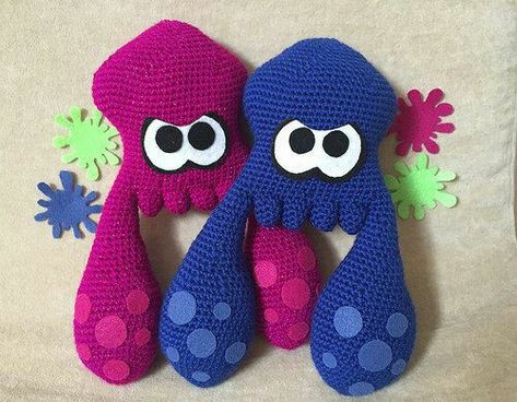 Crochet Splatoon Squid Free Pattern, Splatoon Crochet Pattern, Splatoon Crochet Free Pattern, Crochet Splatoon, Splatoon Crafts, Splatoon Birthday, Squid Pattern, Squid Squad, Crochet Squid