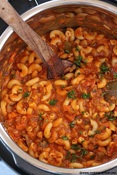 Perfect for busy weeknight meal, this Instant Pot Goulash is one-pot, delicious, hearty, Vegan and its perfect recipe to satisfy the whole family! It gets ready under 20 minutes which is faster and better than the take out option! #onepot #weeknight #goulash #instantpot #vegan #vegetarian #american Goulash Recipes Vegetarian, Meatless Goulash Recipes, Vegan Instant Pot Pasta, Vegan Goulash Recipes, Vegetarian Goulash Recipes, Vegan Instant Pot Recipes Dinners, Goulash Vegetarian, American Vegetarian Recipes, Meatless Instant Pot Recipes