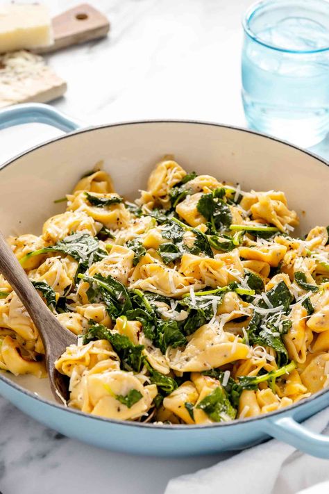 A Skillet Tortellini With Greens That Comes Together in One Pan? Sign Me Up! One Pan Dinner, 5 Ingredient Recipes, Spinach Pasta, Easy Dinner Ideas, Simply Recipes, Pasta Dish, Quick Cooking, Greens Recipe, Easy Pasta