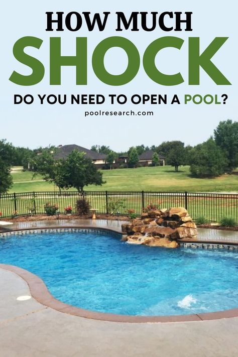 Here's how much pool shock you need to open your swimming pool for the season. Pool Opening Tips, 10ft Pool, Green Pool Water, Pool Opening, Pool Cleaning Tips, Pool Shock, Pool Stuff, Swimming Pool Decks, Green Pool