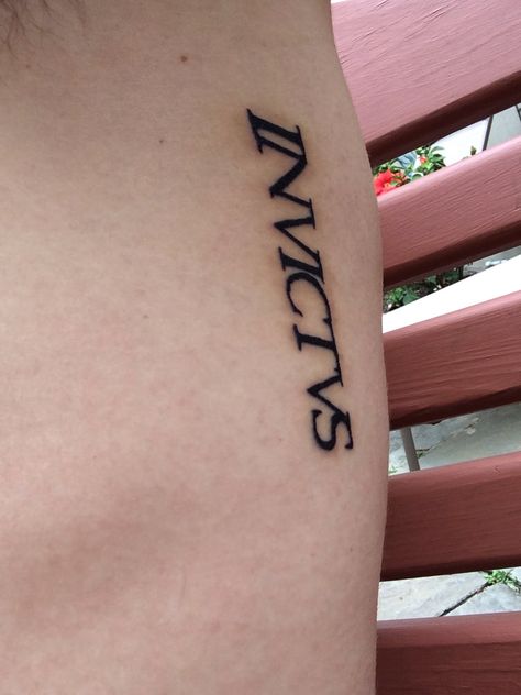 New tattoo. Invictus Invictus Tattoo Ideas, Invictus Tattoo Women, Invictus Poem Tattoo, Invictus Tattoo, Invictus Maneo Tattoo, Veni Vidi Vici Tattoo Men Arm, Audentis Fortuna Iuvat, Special Tattoos, Sunflower Tattoos