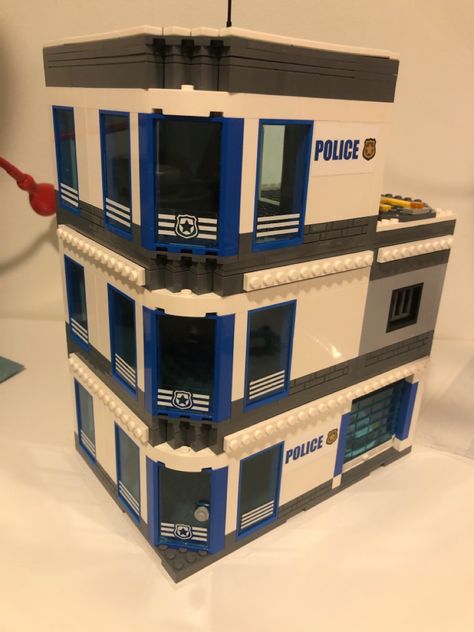 Bloxburg Police Station Ideas, Bloxburg Police Station, Small Police Station, Sims 4 Police Station Build, Lego Police Station, Lego City Police Station, Lego City Police, Small Garage, Simple Bedroom Design