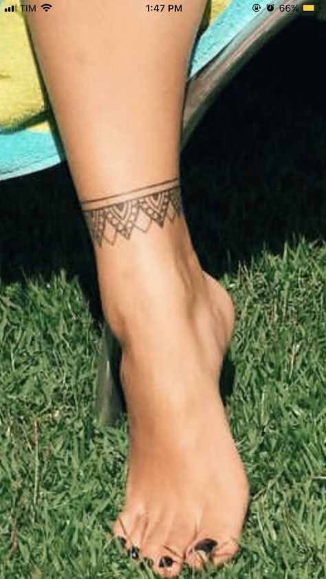 Mandala Tattoo Ankle Bracelet, Lower Leg Band Tattoos Women, Ankle Band Tattoo Women, Ankle Lower Leg Tattoos, Ornamental Ankle Tattoo, Anklet Tattoos Wrap Around, Ankle Cuff Tattoo, Bracelets Tattoo, Tattoo Design Flower